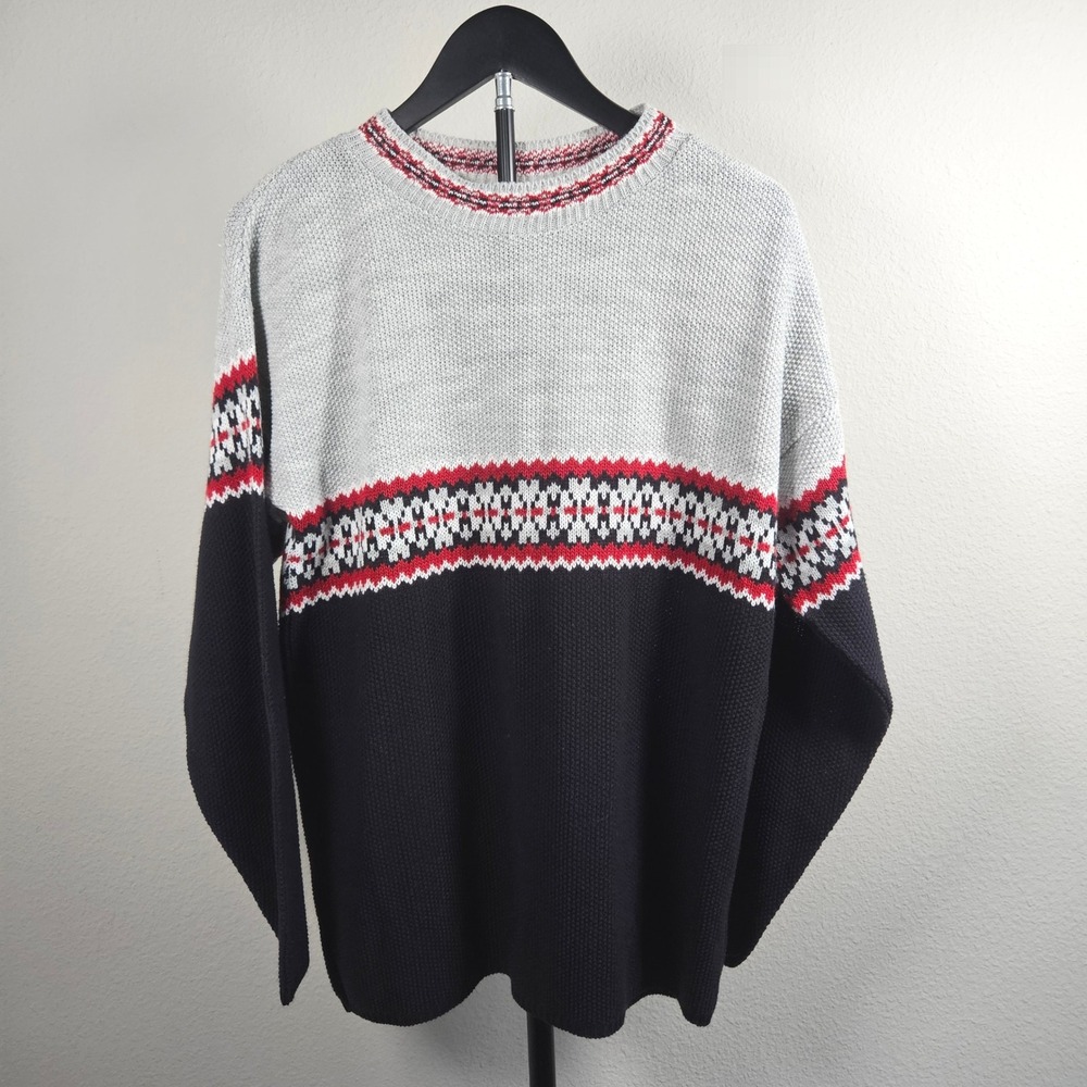 Bobbie Brooks Sweater Womens Small Grey Black Red Fair Isle Knit Vintage Style